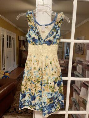 Estam Womens Dress Medium Colorful Summer Lightweight Floral Smocked  Cotton